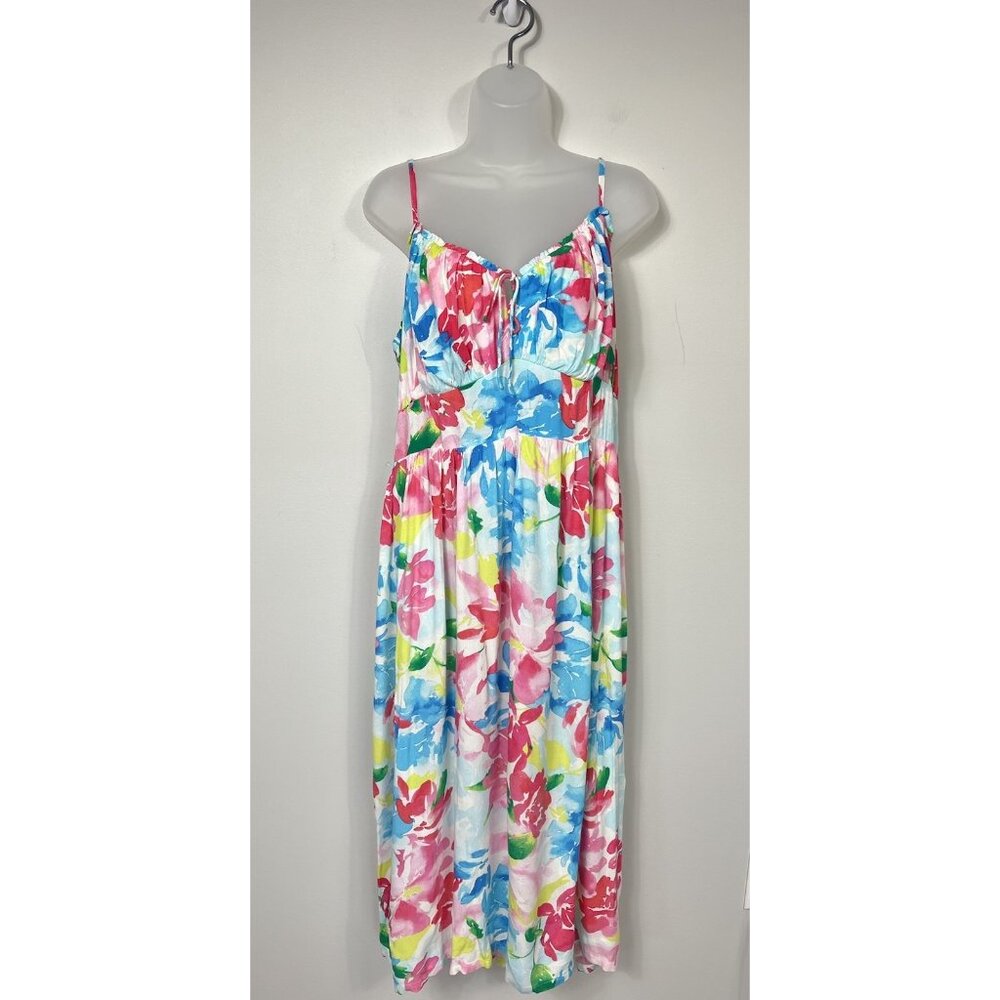 Old Navy Womens Milkmaid Midi Dress XL Floral Tropical Cottagecore Boho